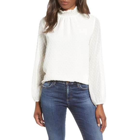 Gibson Tops - GIBSON SMOCKED NECK SWISS DOT BLOUSE 🌸IN STORES🌸